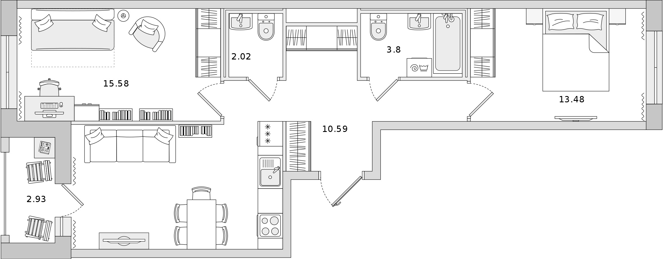 2-комнатная квартира 57.12 м², 10/13 эт., ЖК «Мурино Space»